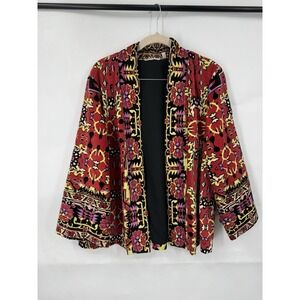 Soft Surroundings Vera Aztec Printed Jacket Women Size L Velvet Red Bohemian